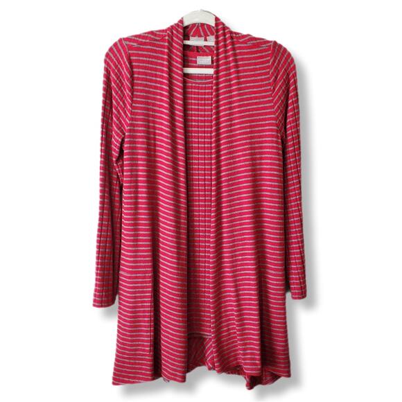 Chicos Red Gray Stripe Longline Cardigan Set 0 S Classic Holiday Career NEW - Picture 1 of 14